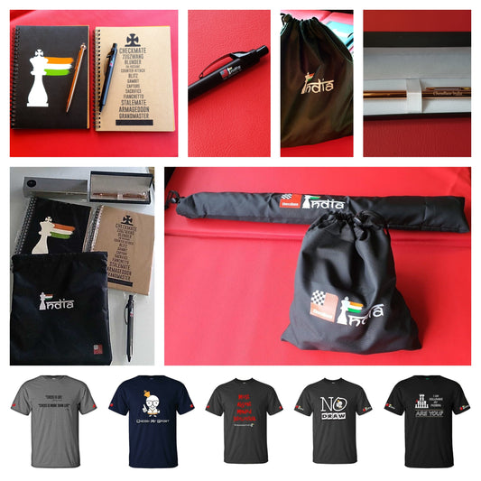 Gold Gift Hamper: Chess Set + T-Shirt + 2 Notebooks + 2 Pens + Pouch