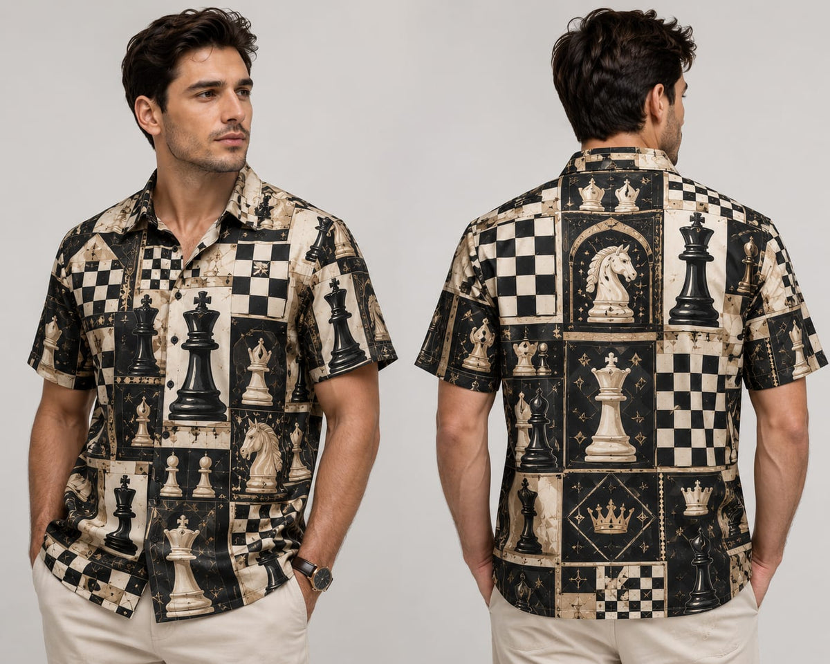 Trendy Chess Pieces Graphic Rayon Shirt - Pre Order