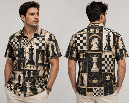 Trendy Chess Pieces Graphic Rayon Shirt - Pre Order