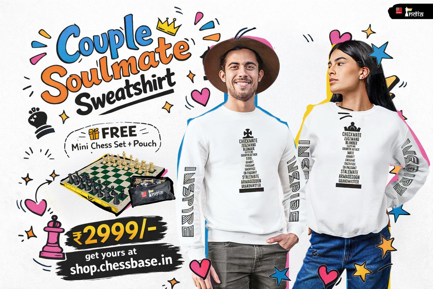 Couple Soulmate Sweatshirt + Free Mini Chess Set